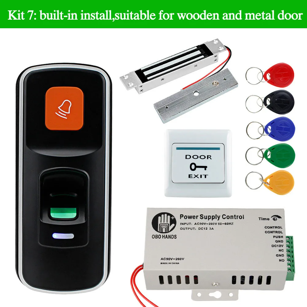 Set 7 OBO HANDS RFID биометрическая система контроля доступа отпечатков пальцев Комплект Дверной замок Электрический магнитный/болт/ударный замок+ ключи питания - Цвет: Set 7