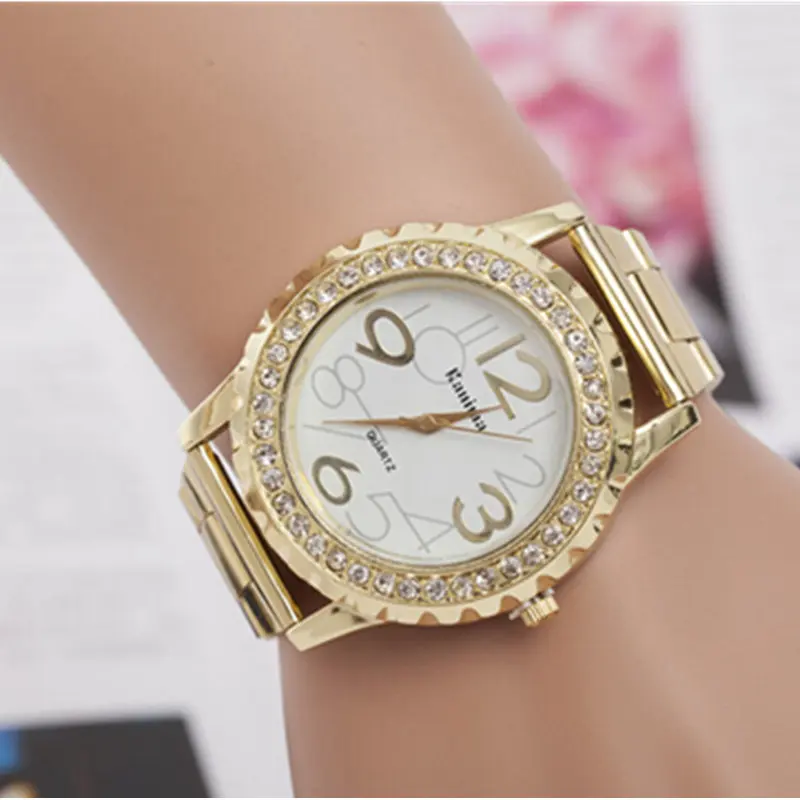 Relogio Feminino 2017 новые роскошные золотые часы женские большие цифровые кварцевые с