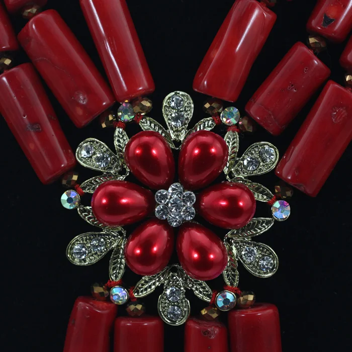 Великолепный винный длинный комплект ювелирных изделий из коралловых бусин для нигерийской африканской свадьбы и жениха. Бесплатная доставка CJ806.