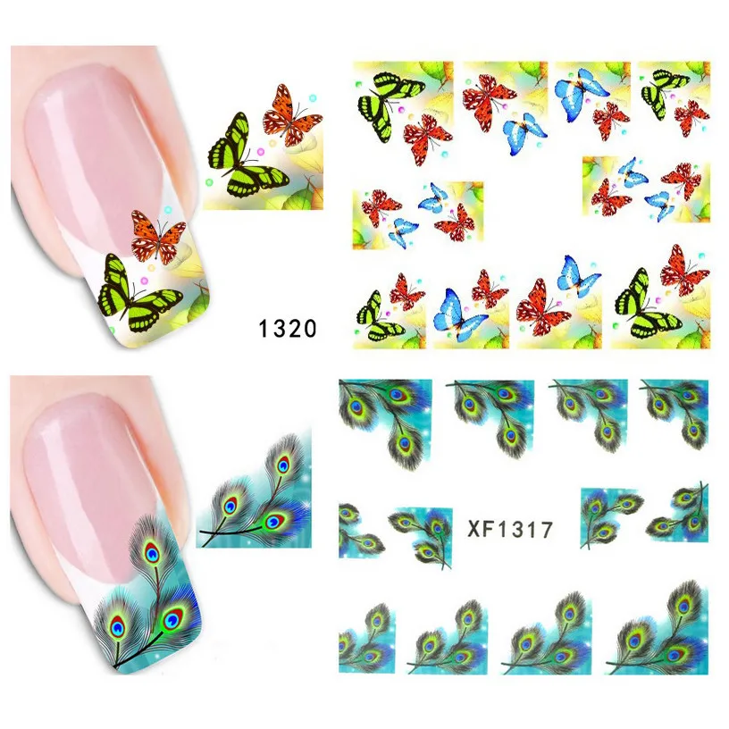 1 шт. Цветочные наклейки для ногтей дизайна бабочки цветы сердце украшения