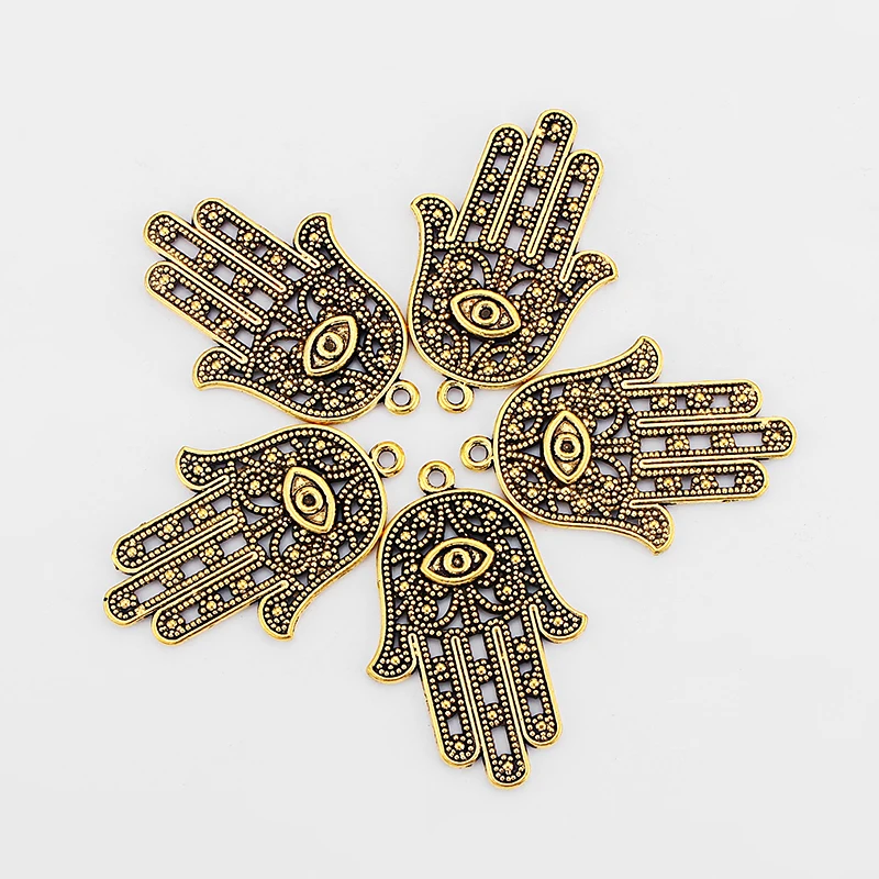 

20pcs Antique Gold Hamsa Hand of Fatima Bead Turkish Eye Charms Pendant for Bracelet Necklace Jewelry Making Accessories 42*28mm