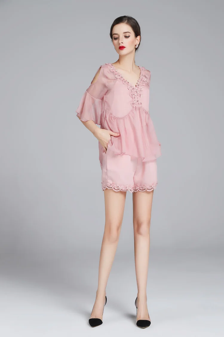 2018 Для женщин Сексуальная V шеи Половина рукава Вышивка бисером блузка с летние