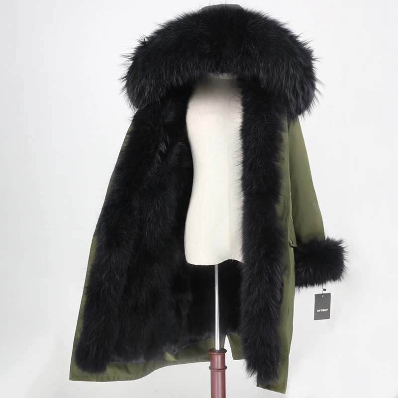 OFTBUY X-long Parka, водонепроницаемая тканевая зимняя куртка, Женское пальто с натуральным мехом енота, меховой воротник, капюшон, Лисий мех, съемная подкладка