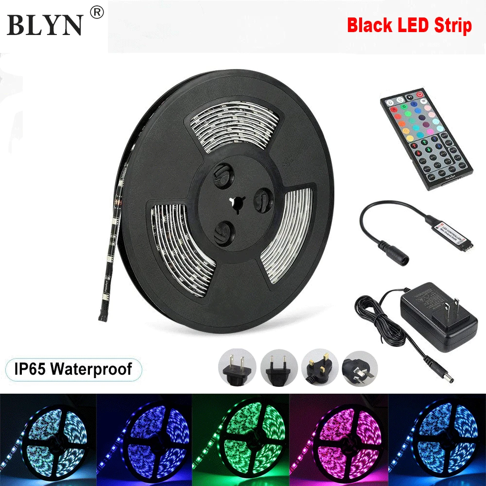 5 м DC12V 5050 RGB Светодиодная лента Набор Черный Гибкий PCB водонепроницаемый 60LED/M свет