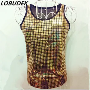 Черный, золотой, серебряный жилет с блестками, облегающий жилет, мужской модный костюм, танцевальный костюм Ds, танцор, одежда для вечеринки, выступления, ночного клуба