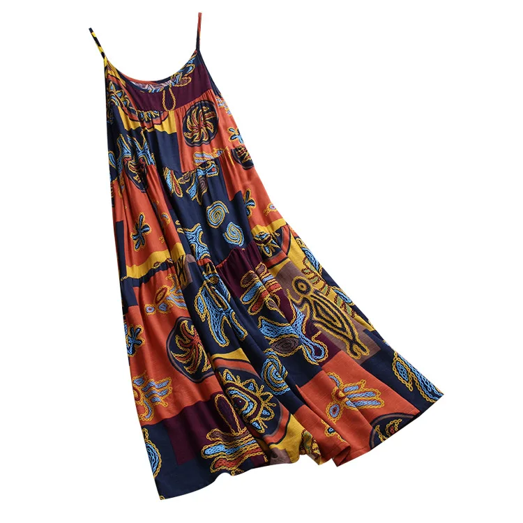 

4XL 5XL Loose A-line Beach summer dress big size print boho long dress large size women dress cotton linen plus size clothing