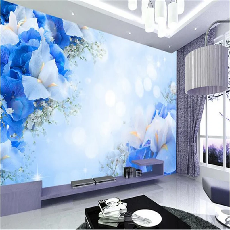

Beibehang fashion blue fashionable flowers wallpaper cafe 3D living room HD photos wallpaper for walls 3 d papel de parede