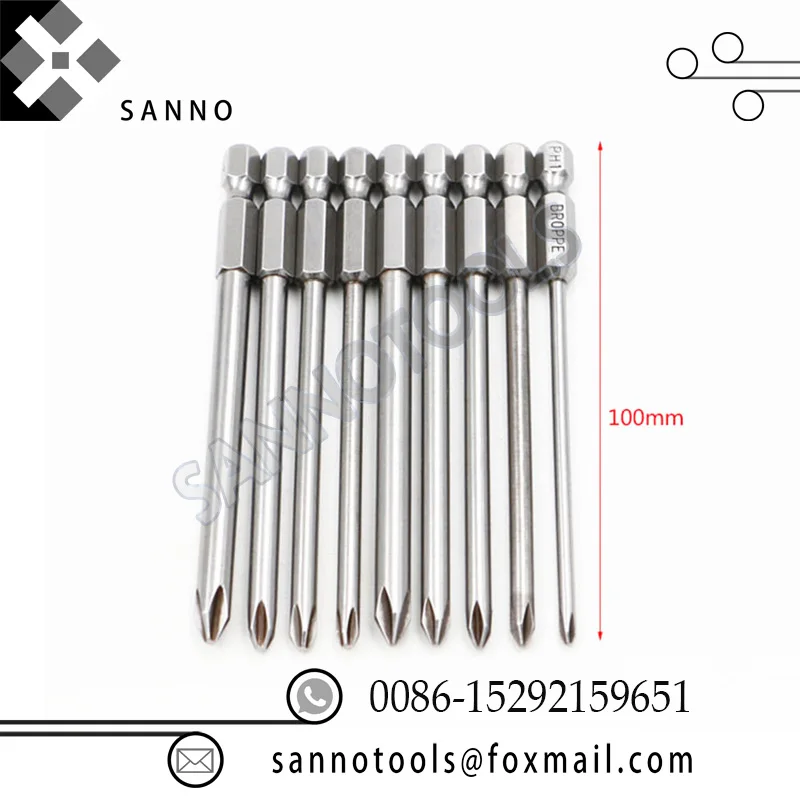 

10pcs High quality PH1 PH2 1/4" hex shank screwdriver square end bits length 50mm - 150mm material impact screw remover bits