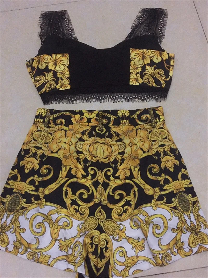 2019 новый комплект из двух предметов: топ + шорты с высокой талией в винтажном