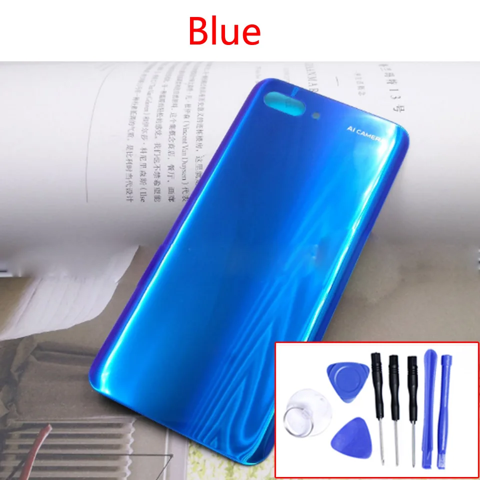 Для huawei honor 10 COL-L29 Задняя крышка батареи Задняя стеклянная панель двери Корпус чехол Ремонт Запасная часть - Цвет: Blue-With Tool