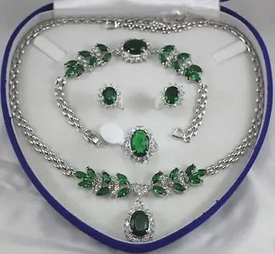 

mujer Nobility Lucky Women Fine jewelry green zircon White Necklace Bracelet Earring Ring Plated Fine moda
