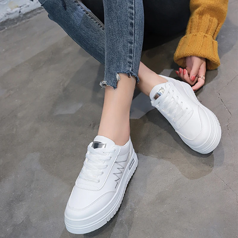 2019 Women Vulcanized Shoes White Sneakers Casual Autumn Women's Flats Fashion Ladies | Обувь