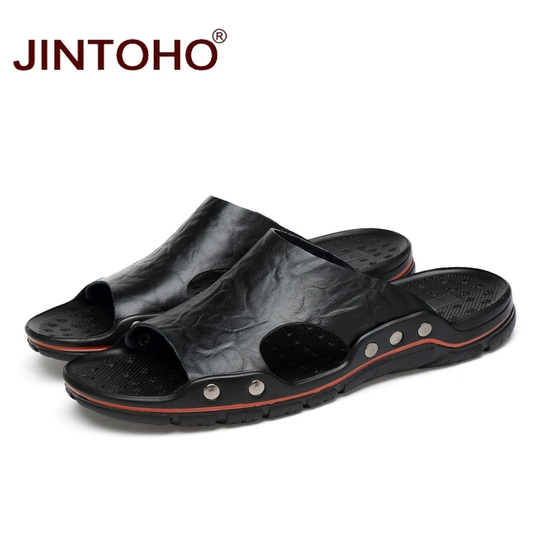 JINTOHO высококачественные мужские слиперы из натуральной кожи модные резиновые