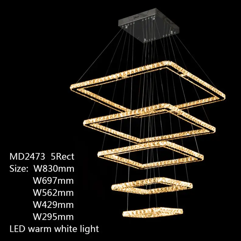 5 Rings warm light Современная хрустальная люстра для гостиной, спальни, дома, AC90-260V, квадратное кольцо, люстра, светильник - Цвет корпуса: 5 Rings warm light