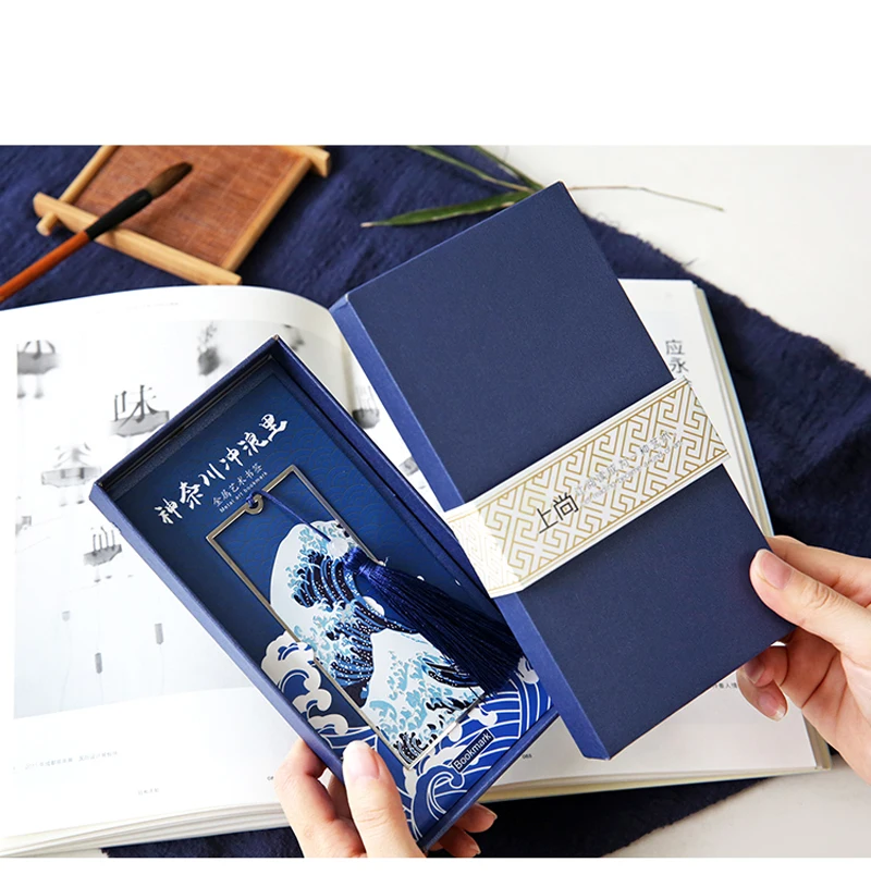 Винтажная металлическая Закладка в японском стиле Hokusai The Great Wave Off Kanagawa, длинная книжка с кисточкой, школьные офисные принадлежности