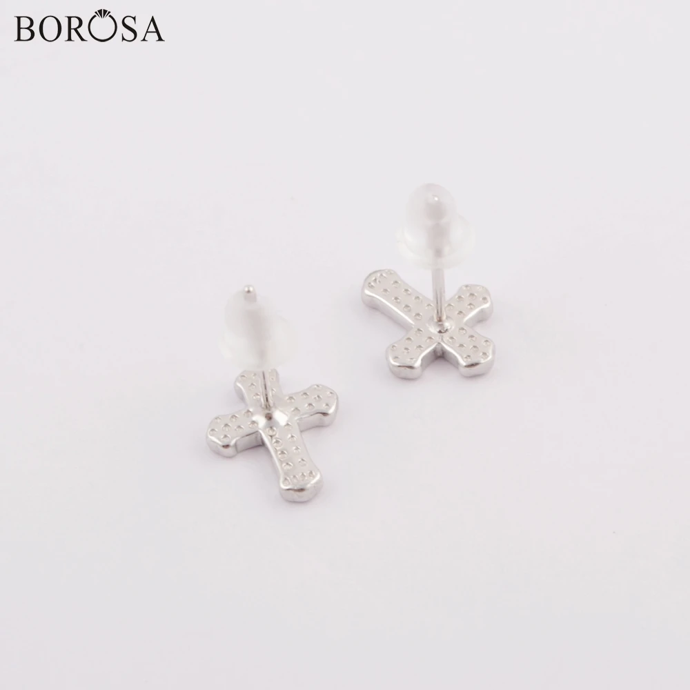 BOROSA 10 пар 92.5% чистого серебра 9x10 мм в форме Креста черные серьги-гвоздики