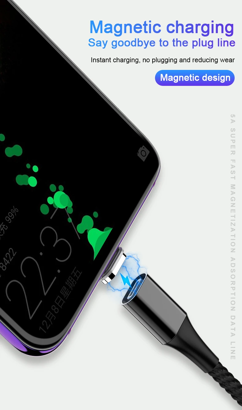 5А Магнитный USB кабель для быстрой зарядки usb type C кабель Micro USB 8Pin кабель для Iphone X USB шнур поддержка huawei супер быстрая зарядка