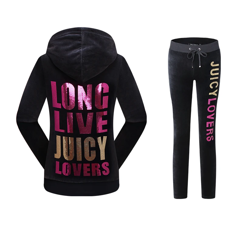 Juicy Lovers бренд весна осень женские спортивные костюмы розовый черный зеленый бархат молния письмо повседневные спортивные костюмы спортивный костюм