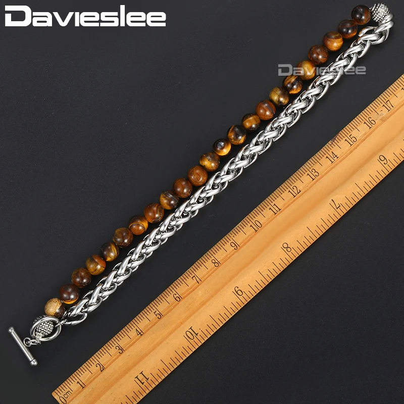Davieslee натуральный камень тигровый глаз бисерные браслеты для мужчин и женщин