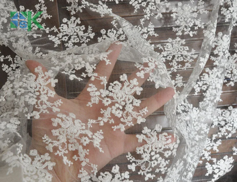 1 yard Lace 2016 New white Floral cotton embroidered lace fabric organza mesh fabrics 130cm wide Free shipping | Дом и сад