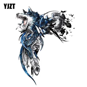YJZT 13,2 см * 17,6 см, модная наклейка с волком и перьями, ПВХ, наклейка на мотоцикл, автомобиль, 11-00500