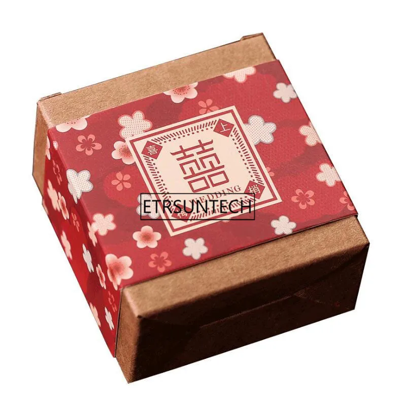 

300 шт. 7*7,5*4 см, традиционная китайская коробка для конфет с двойным счастьем, подарки для свадебной вечеринки, упаковочная коробка из крафт-б...