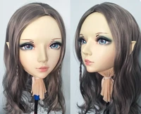 gl044 female sweet girl resin half head kigurumi mask with bjd eyes cosplay anime role lolita mask crossdress doll