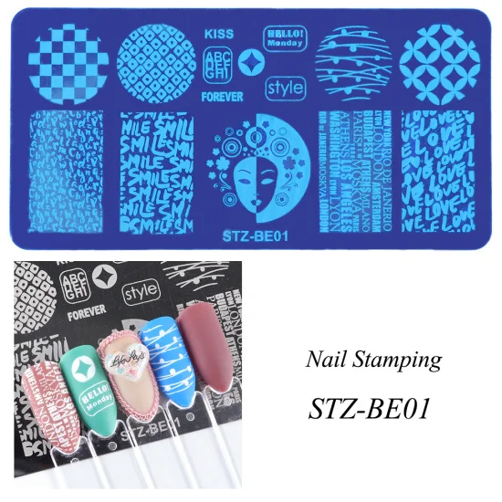 STZ-BE01 1 шт ногтей штамповки пластины Маникюр смешанные кружева цветок животных геометрические узоры ногтей шаблон DIY искусство ногтей изображения пластины TRSTZBE01-16 - Цвет: STZ-BE01