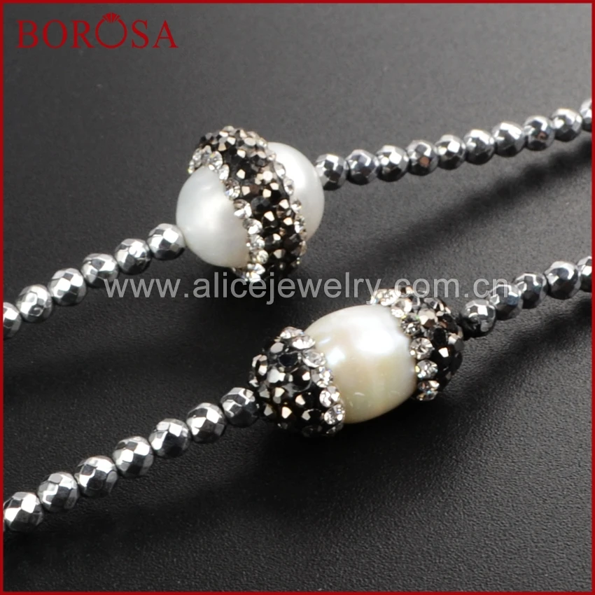 BOROSA Four натуральное жемчужное ожерелье проложить цирконы с серебряными бусинами