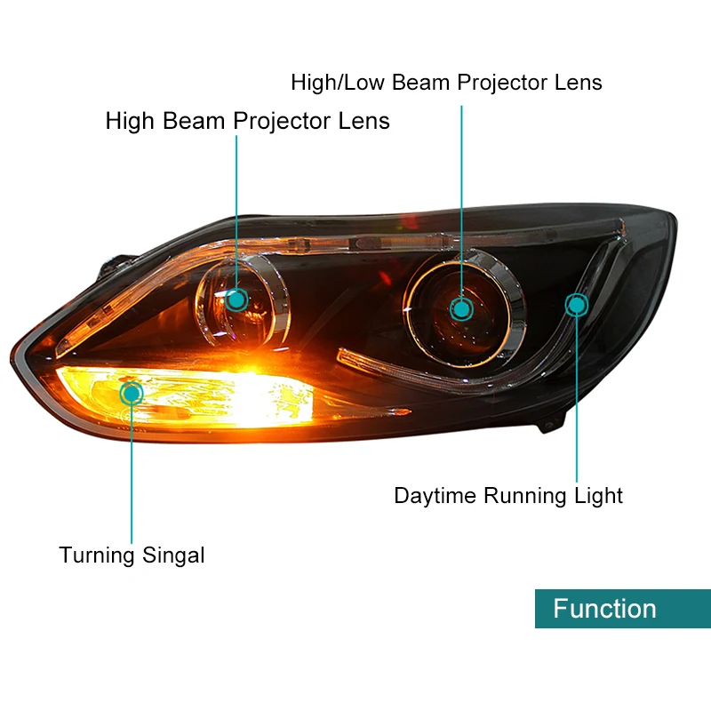 Фара в сборе для Ford Focus 2012 2013 левый и правый светодио дный с LED DRL ходовые огни желтый поворотов