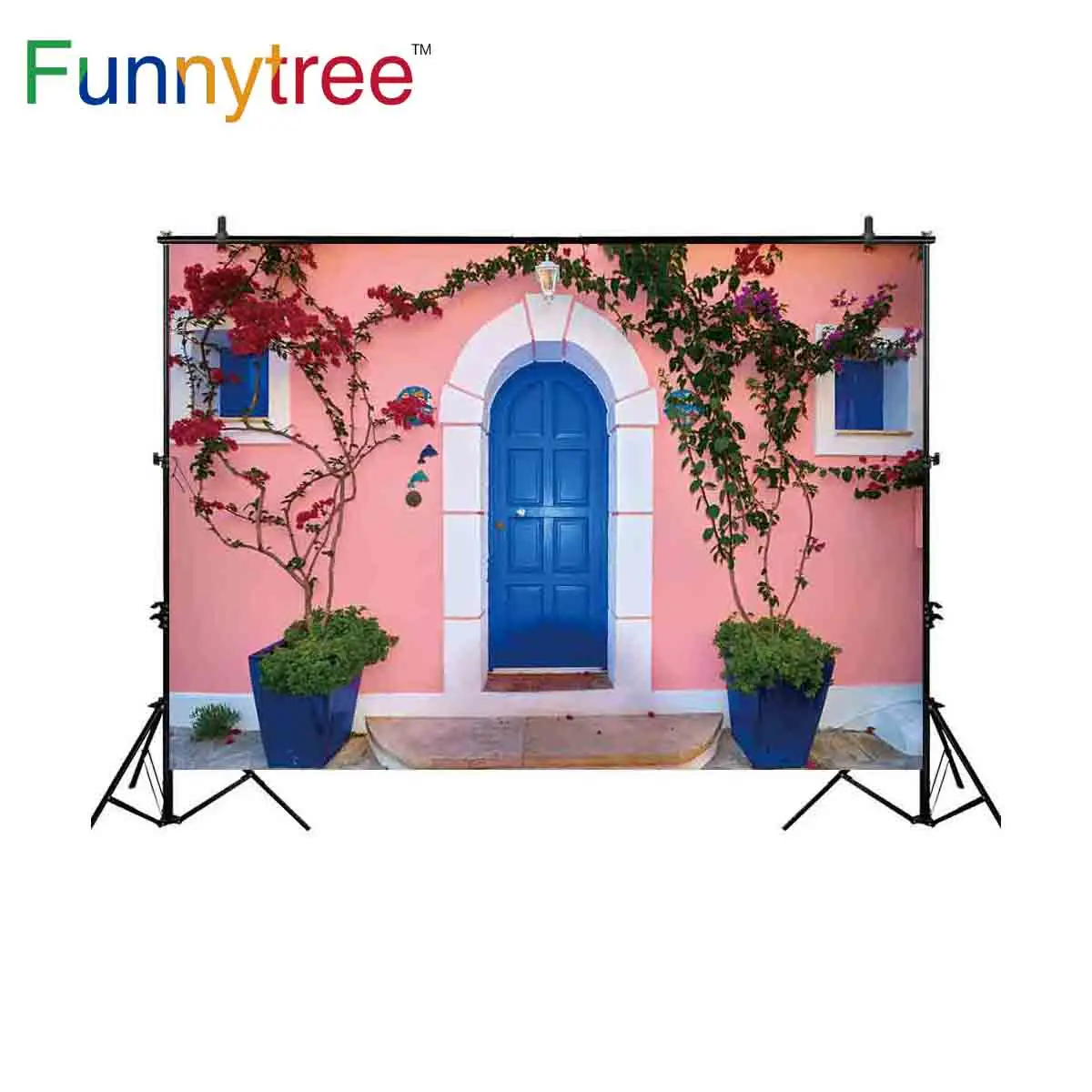 Фон для студийной фотосъемки Funnytree Весенняя розовая стена деревянная дверь