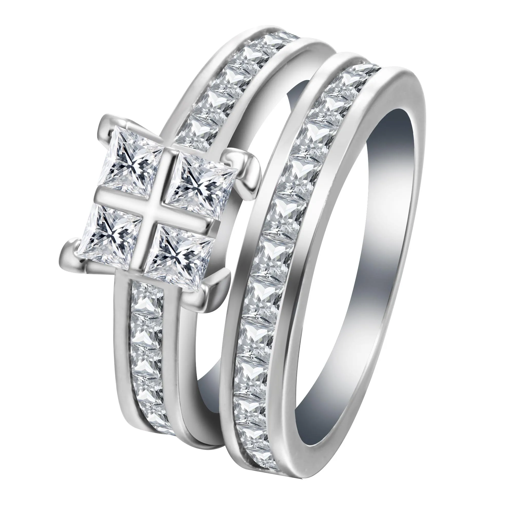 

Женский комплект из двух колец с цирконием, набор обручальных колец с огранкой принцессы, Винтажные Ювелирные украшения, оптовая продажа