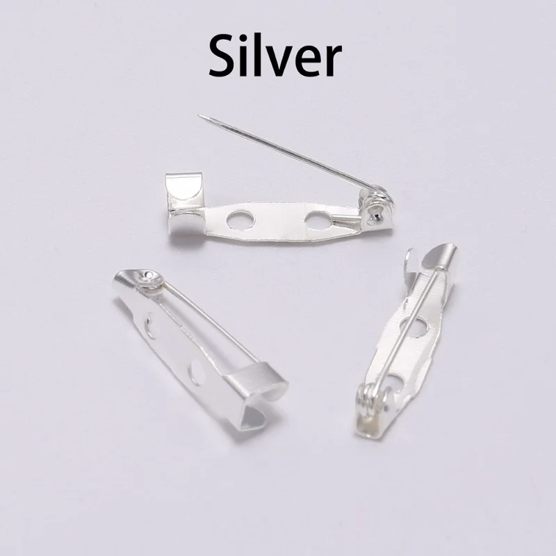 Silver 50 шт./лот, 15, 20, 25, 30, 35 мм, брошь, зажим, база, булавки, безопасные булавки, брошь, параметры, пустая база для изготовления ювелирных изделий своими руками - Цвет: Silver