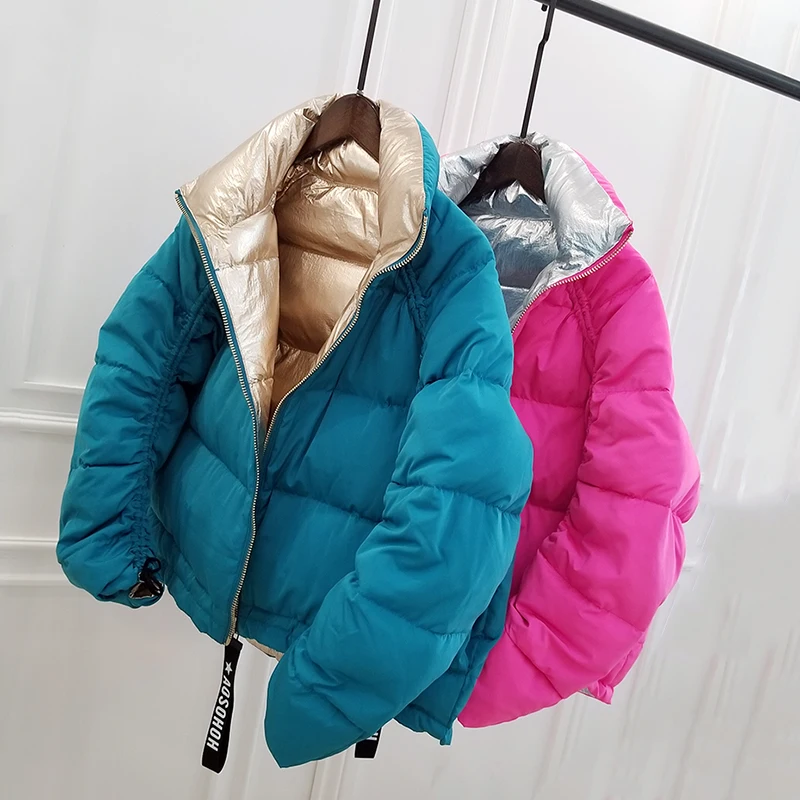Двусторонняя одежда укороченный фугу пальто цвета металлик куртка Hersilla 2018