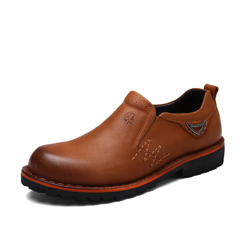 slip on brown Walker/мужская повседневная обувь ручной работы из натуральной кожи; модная дизайнерская обувь для отдыха на плоской подошве; Роскошная брендовая мужская обувь коричневого цвета - Цвет: slip on brown