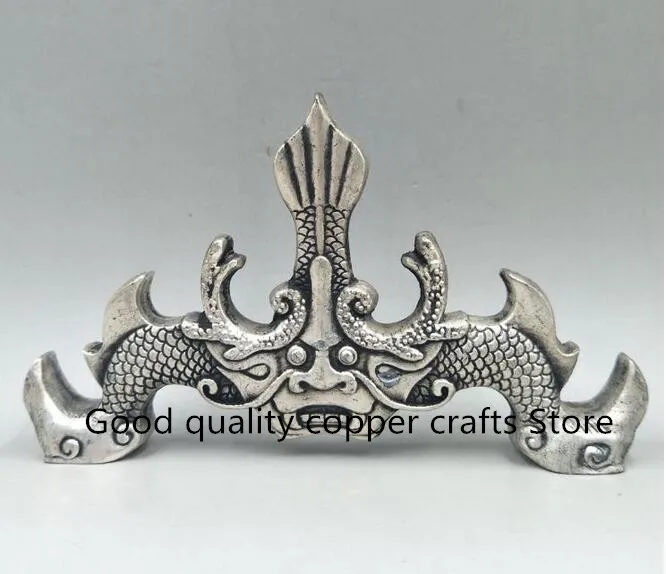 

China archaize white copper dragon head Pen rack