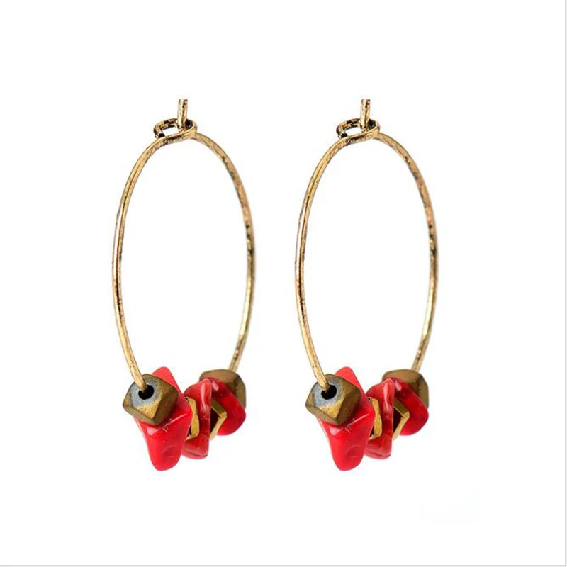 2017 New Style Red Natural Stone Earrings Bohemia Original Handmade Plated Gold Circle For Women Gifts | Украшения и аксессуары