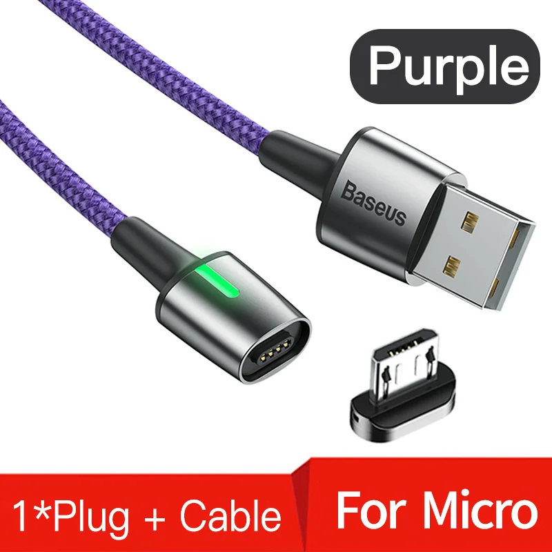 purple Micro cable Магнитный Micro USB кабель Baseus для быстрой зарядки iPhone samsung, Магнитный зарядный адаптер usb type C, кабели для мобильных телефонов - Цвет: purple Micro cable