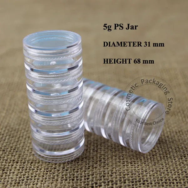 10 шт./лот высокое качество 5*5 г пс крем многоразовый контейнер 1/6OZ бутылка fcial для крема, контейнер для косметики стекируемые путешествия горшок