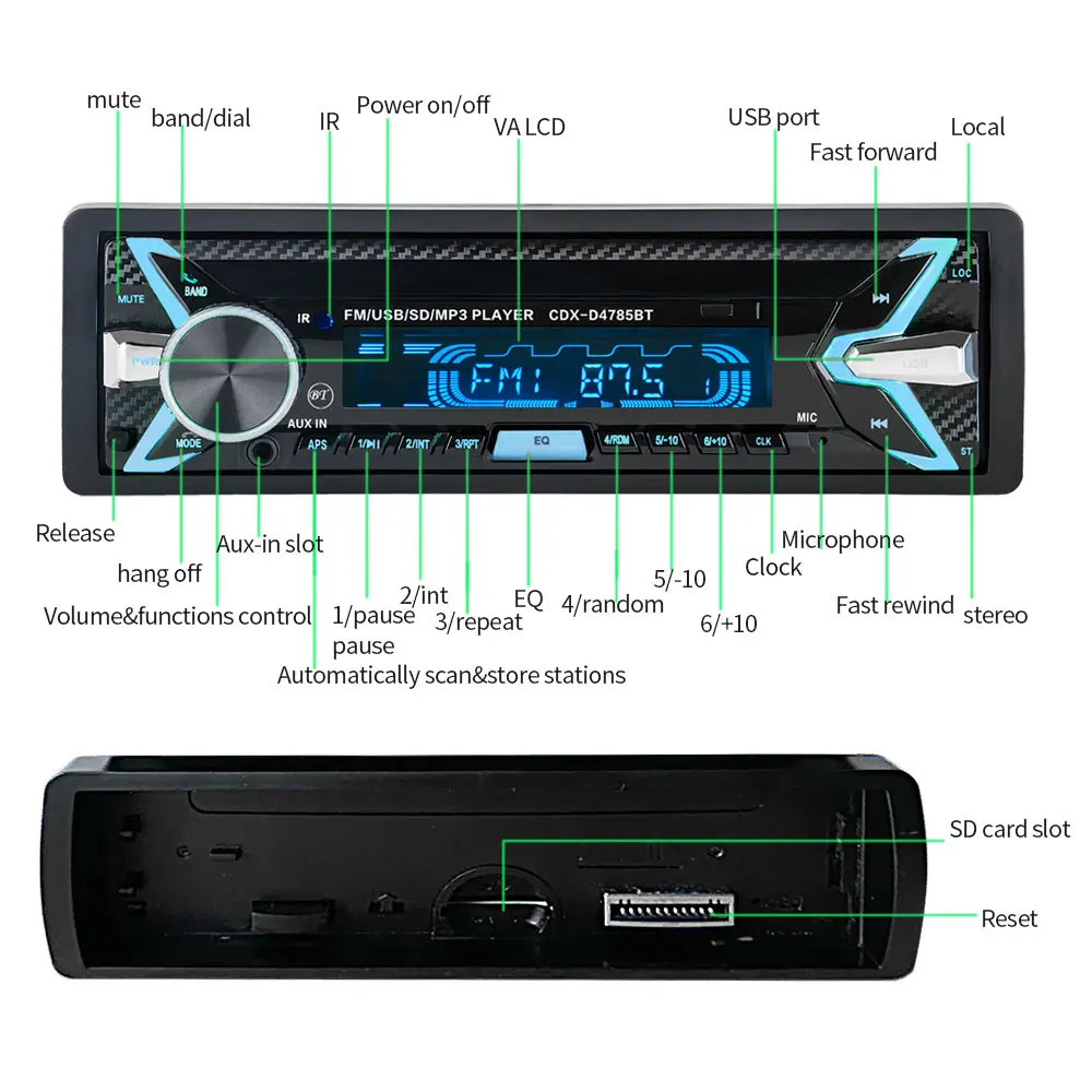 LeeKooLuu 1Din MP3-плеер автомобильный Радио автомобильный мультимедийный плеер Bluetooth fm-радио авто AUX USB SD Автомагнитола Кассетный рекордер стерео