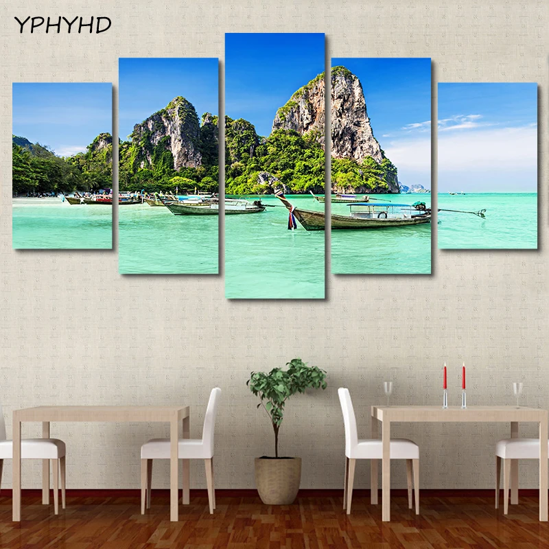 YPHYHD настенные работы Современный домашний декор гостиная 5 шт. Phuket синяя морская