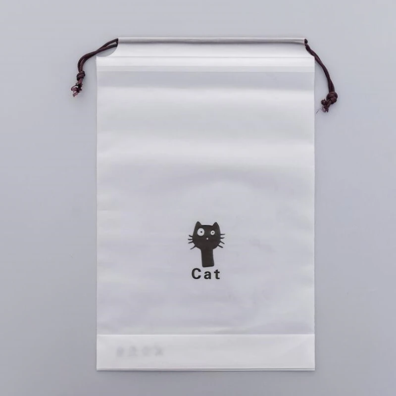 Cartoon Black Cat Drawstring Storage Bag Travel Transparent Waterproof Bag Clothes Towel Underwear Cosmetic Classification