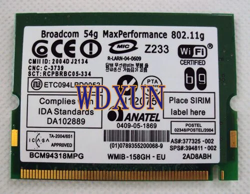 Беспроводная карта Broadcom 4318 MINI PCI 54M 802.11b/g для Dell Precision M20 M50 M60 M70 Latitude D400 D505 D410 110L|wireless