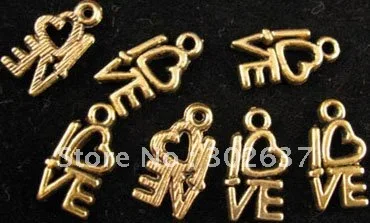 

FREE SHIPPING 450pcs Antiqued gold plt heart LOVE charms A299G