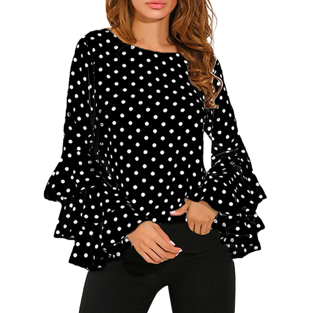Женская шифоновая рубашка в горошек с длинным рукавом|blusas mujer|ladies casual blousesmujer blusas |