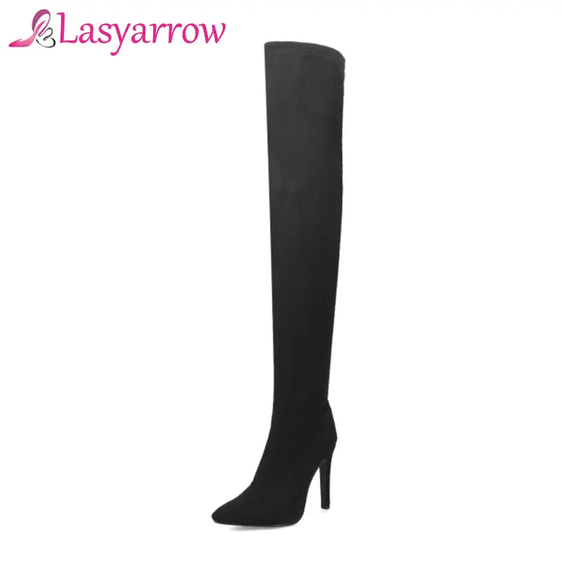 Lasyarrow Sexy Тонкий Ботфорты Для женщин черный красный высокие сапоги на шпильках из