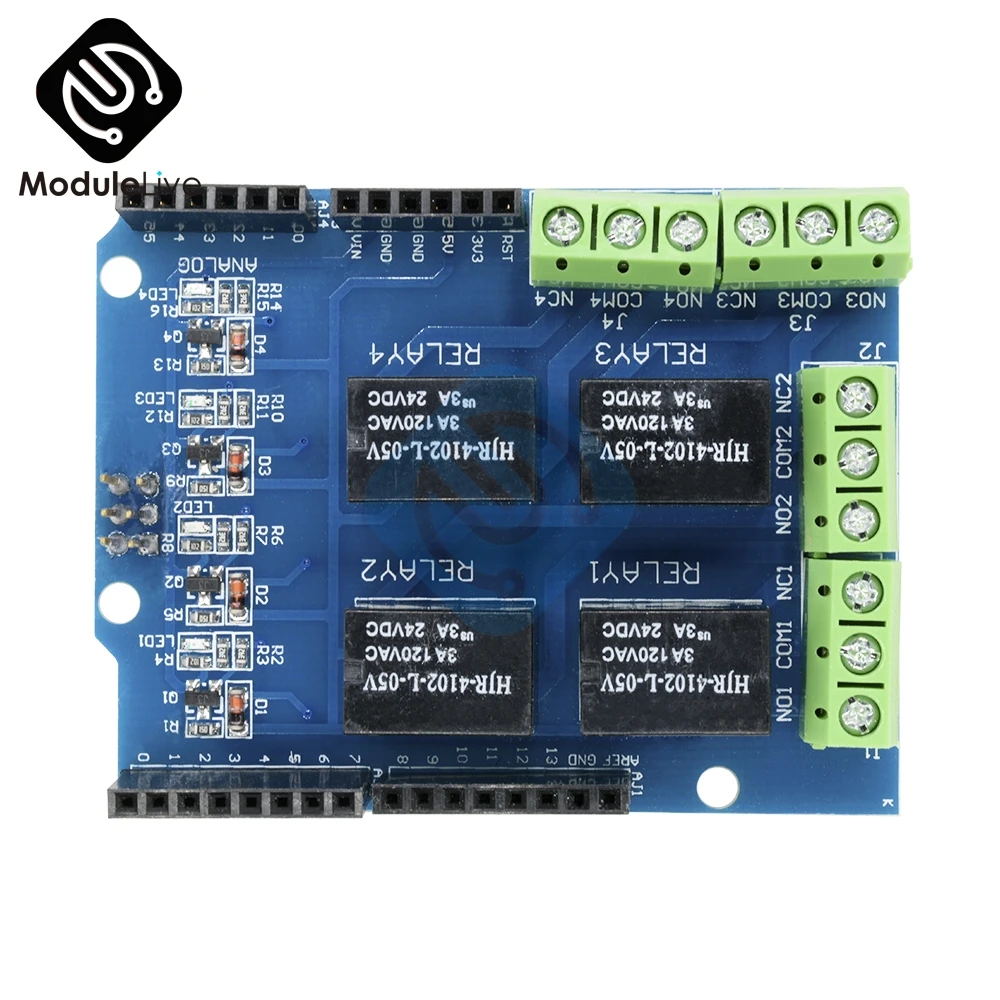 Релейный экран 5 В 4 канальный модуль для управления сигналом Arduino плата