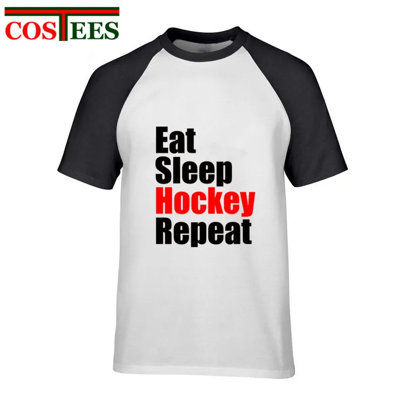 2018 Простые Летние Стильные мужские футболки с буквенным принтом Eat Sleep Hockey Repeat