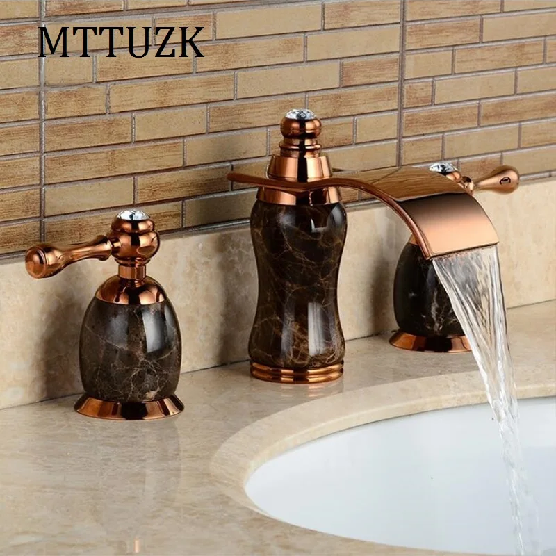 MTTUZK нефритовый латунный розовое золото на бортике с двойной ручкой 3 отверстия