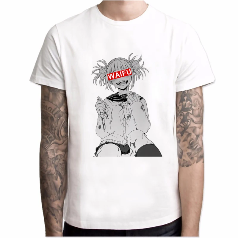 Waifu футболка для мужчин Otaku Lewd Hentai милая девушка аниме Ahegao уличная Футболка белая